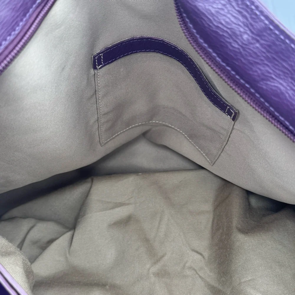 Innue Made in Italy Genuine Leather Calf Hair Plum Purple Tote Bag - Picture 8 of 9